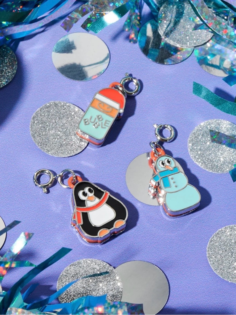 Cute Penguin & Snowman Charm Set - Light Blue/Black